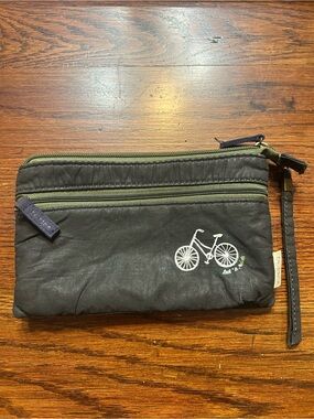 No Name Let’s Ride Olive Black Bicycle Zipper pouch Multi Zip Vintage European